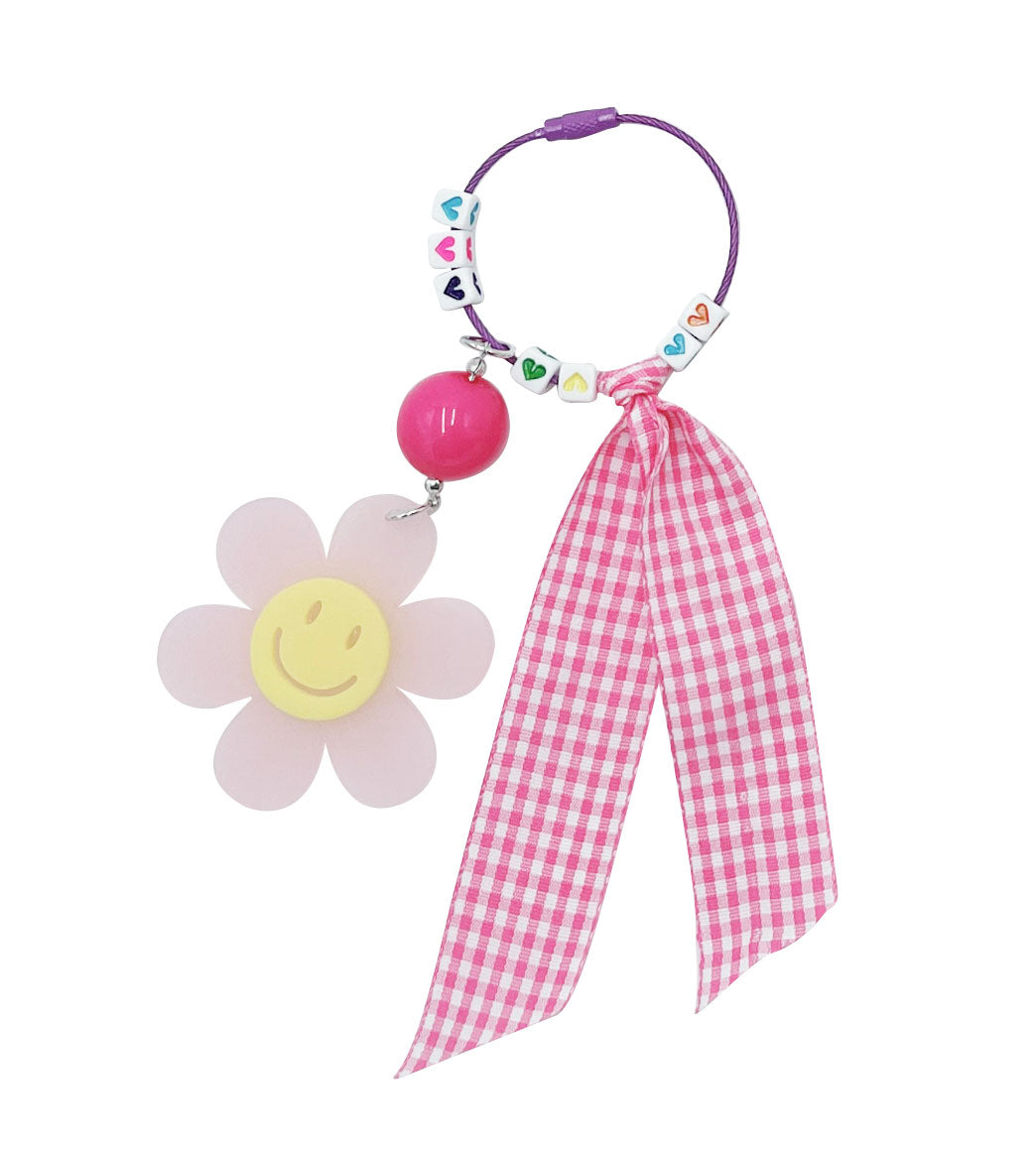 Gingham Ribbon Beaded Keychain