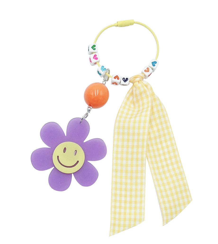 Gingham Ribbon Beaded Keychain