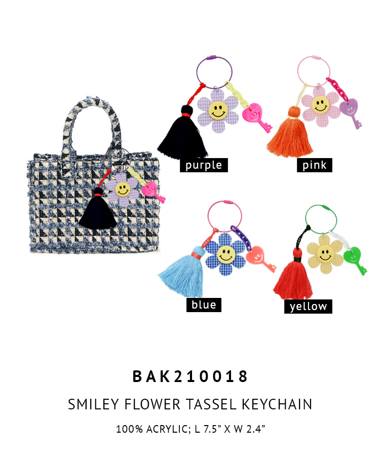 Smiley Flower Tassel Keychain