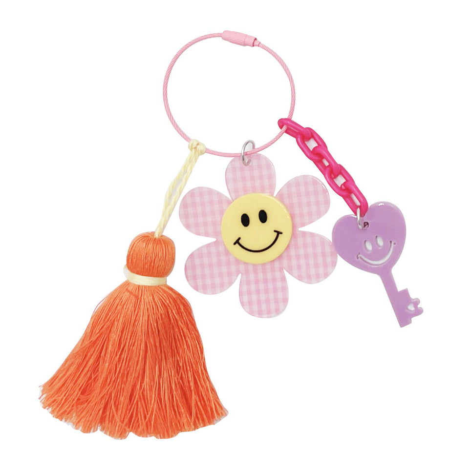 Smiley Flower Tassel Keychain
