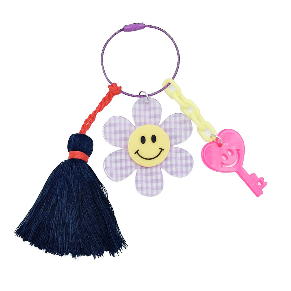 Smiley Flower Tassel Keychain