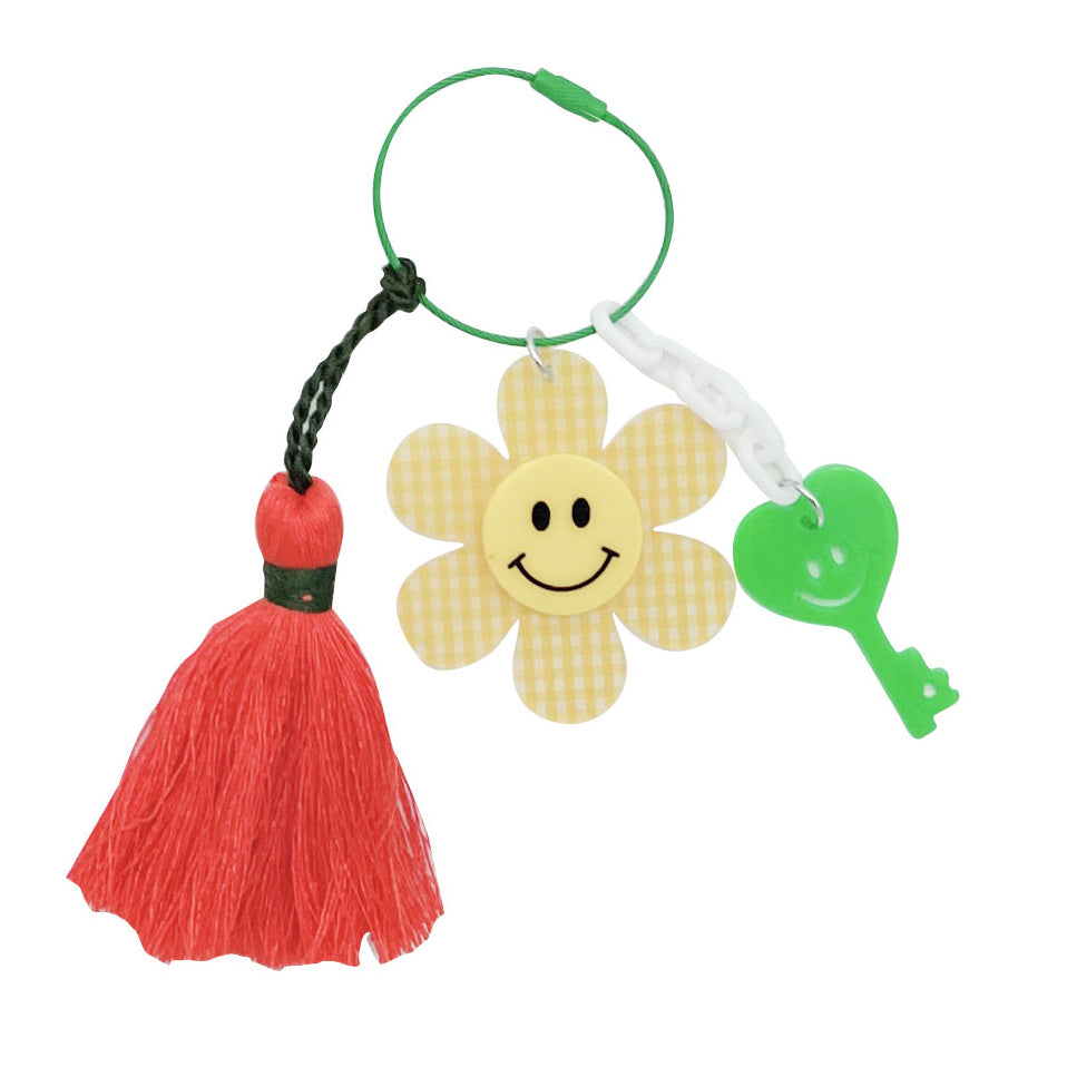 Smiley Flower Tassel Keychain