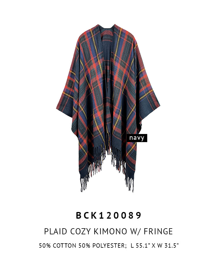 Plaid Cozy Kimono With Fringe