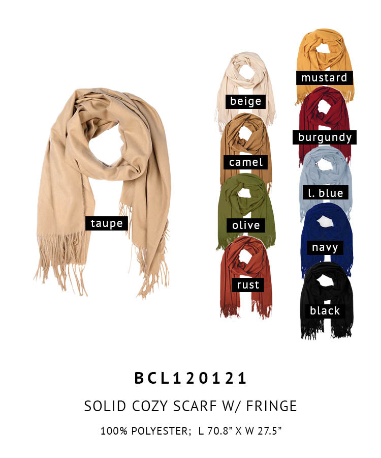 Solid Cozy Scarf With Fringe