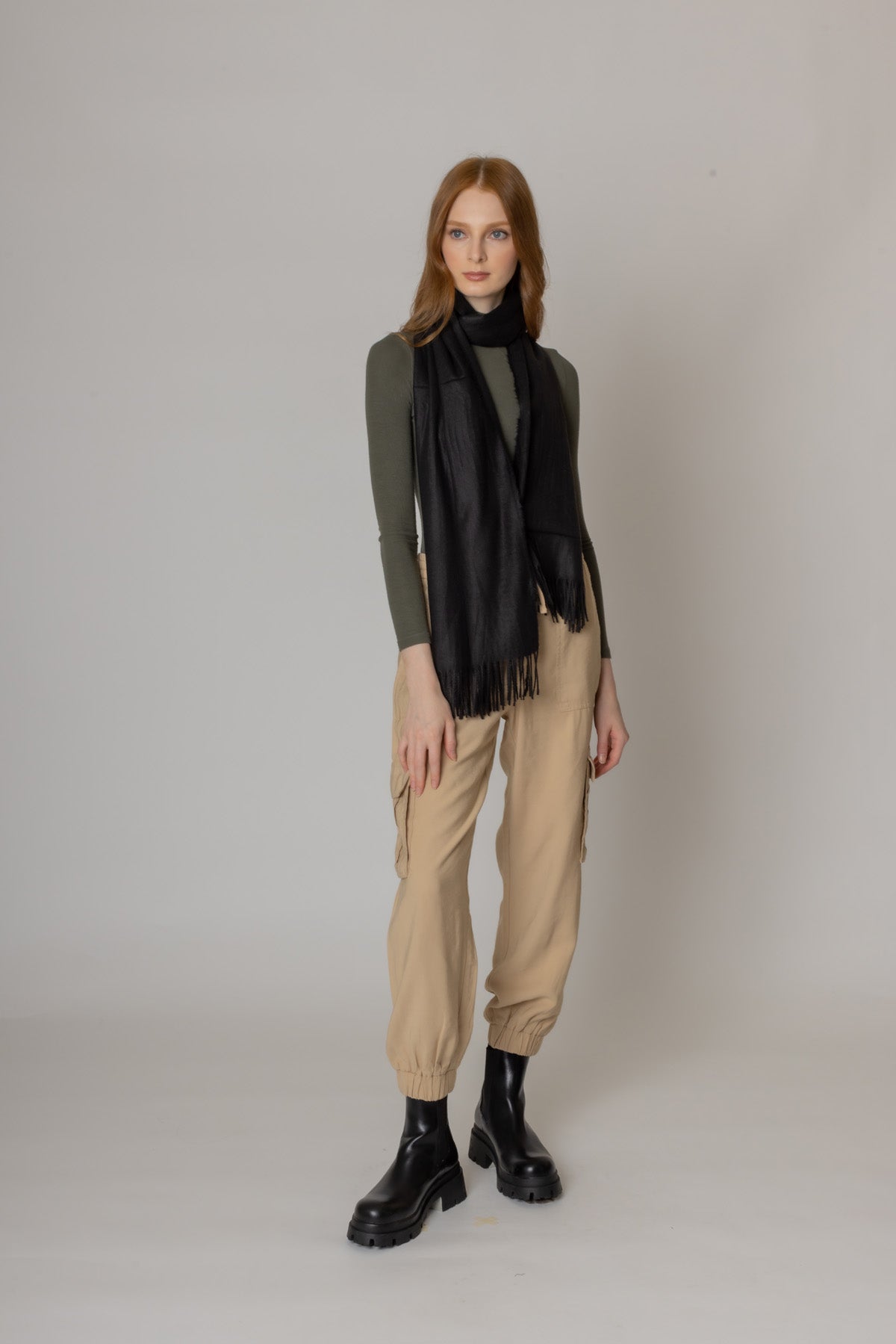 Solid Cozy Scarf With Fringe