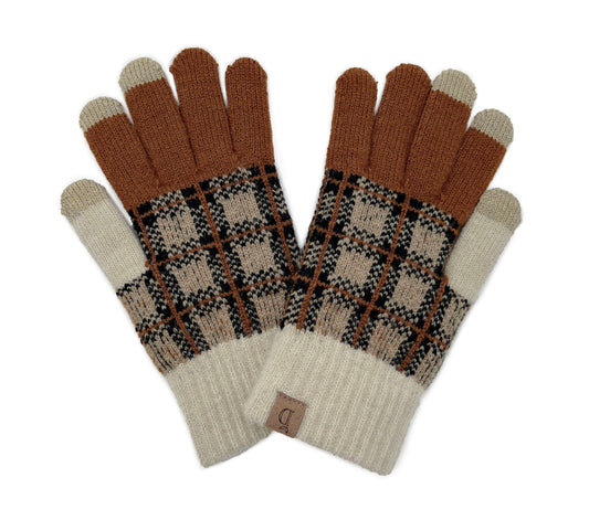 Plaid Knit Touch Gloves