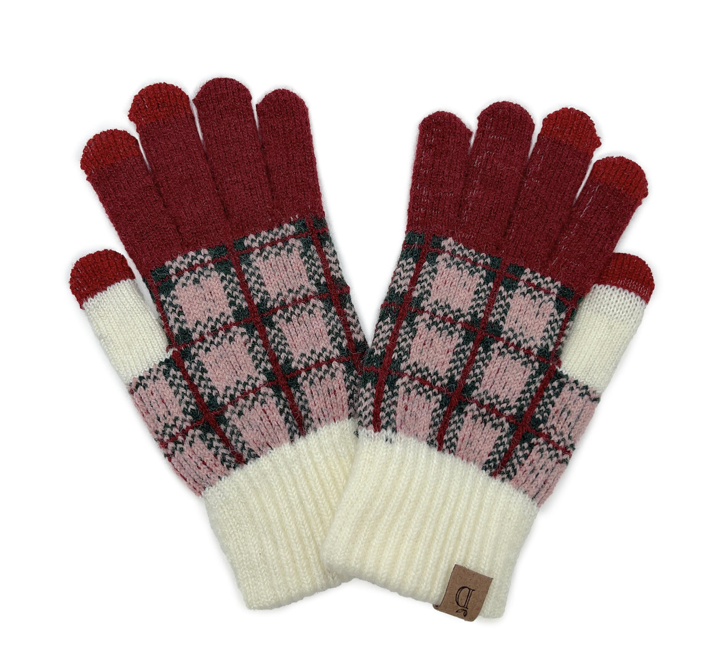 Plaid Knit Touch Gloves