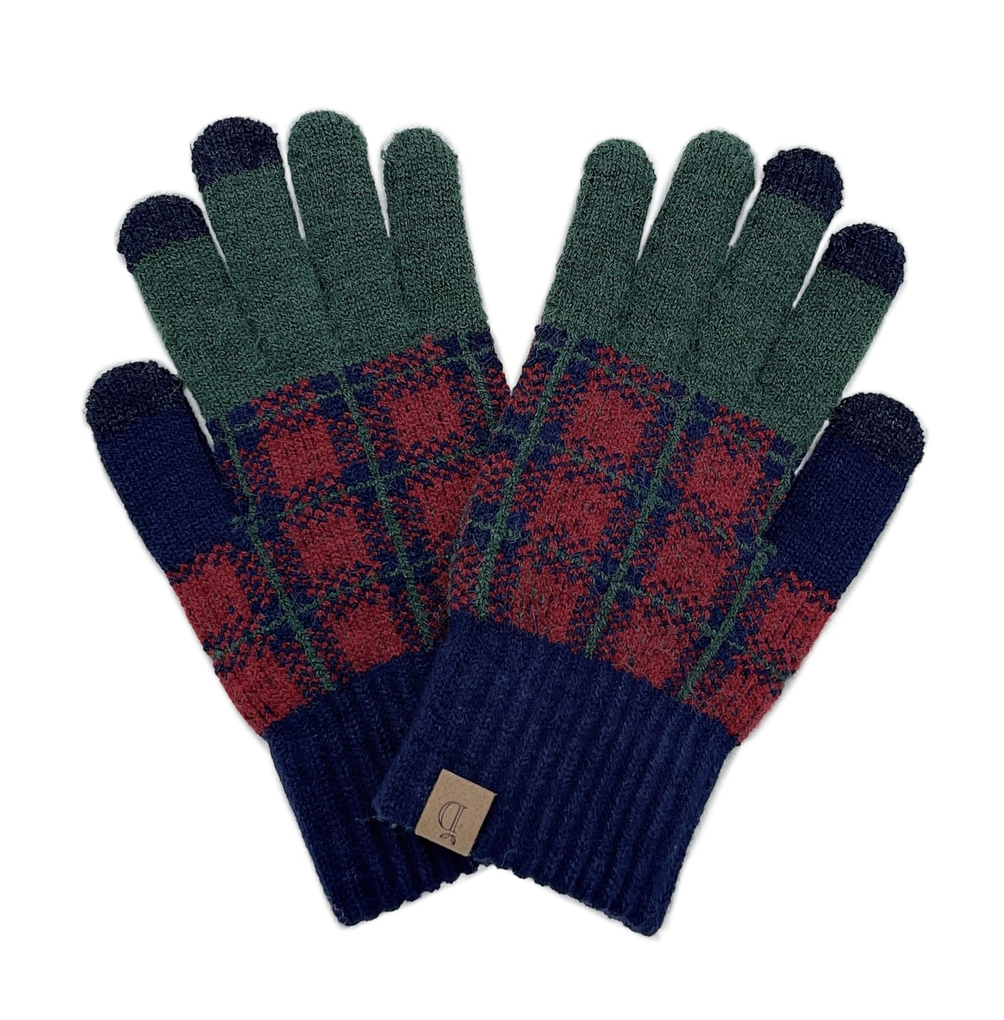 Plaid Knit Touch Gloves