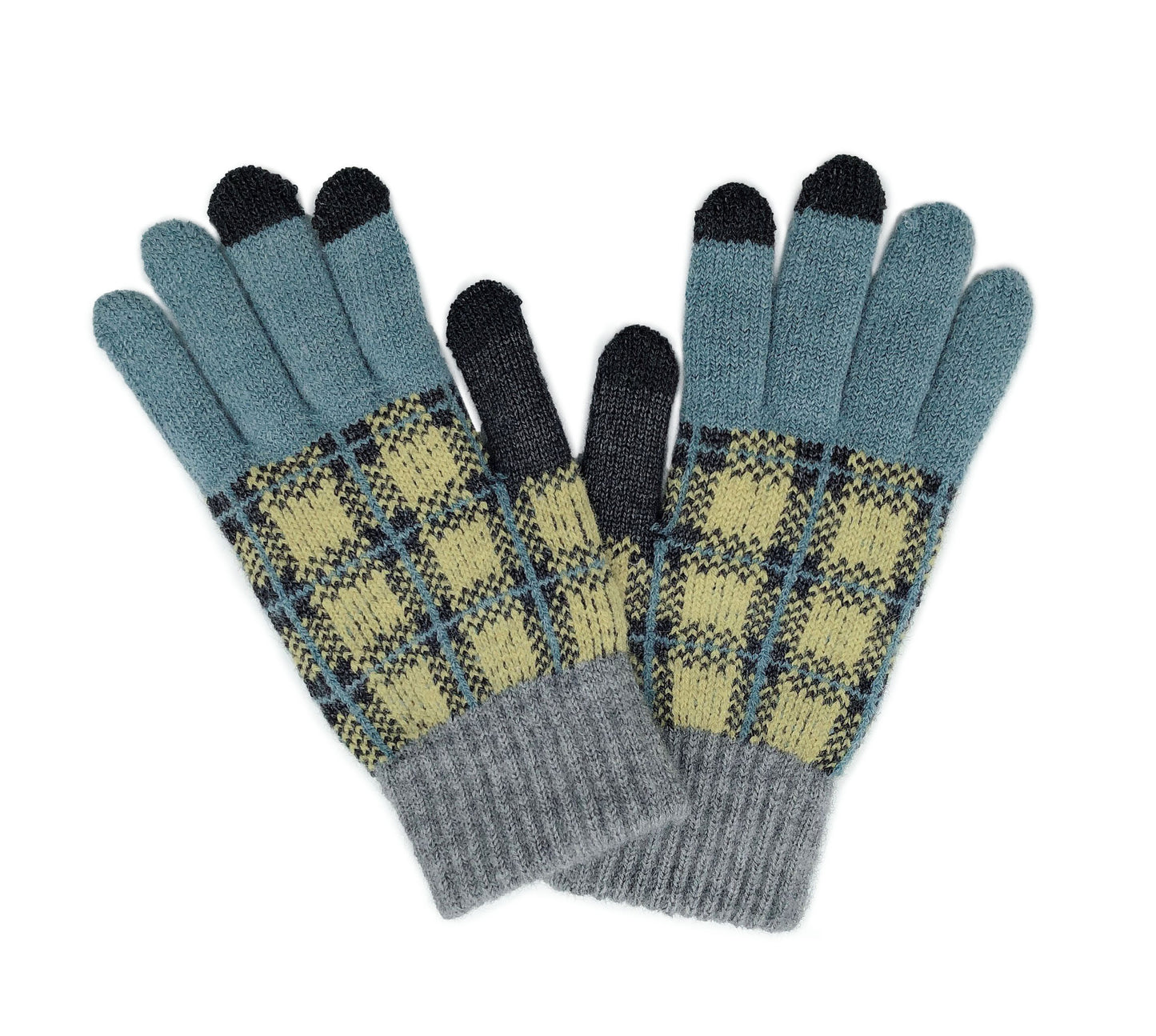Plaid Knit Touch Gloves