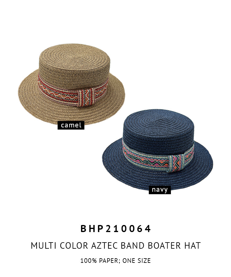 Multi Color Aztec Band Boater Hat
