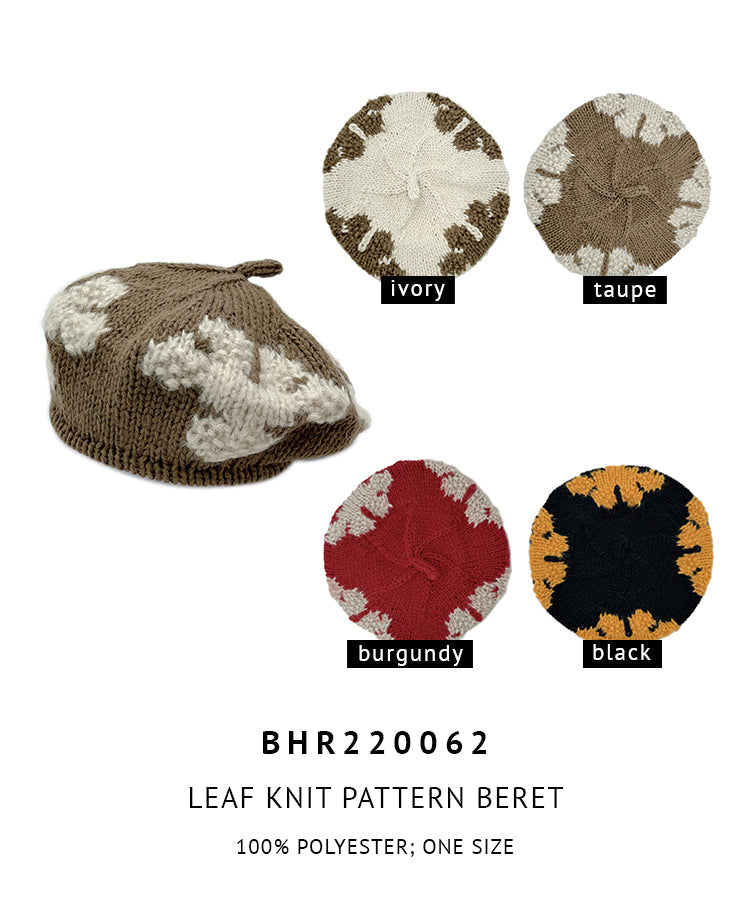 Leaf Knit Pattern Beret