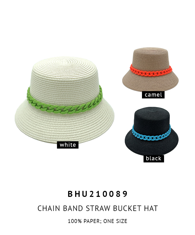 Chain Band Straw Bucket Hat