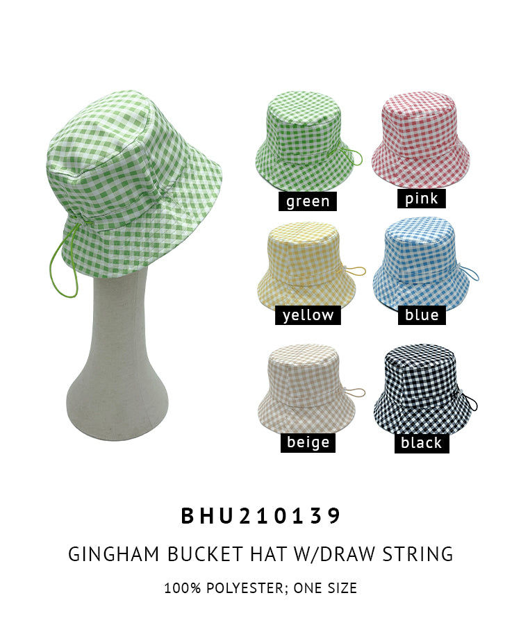 Gingham Bucket Hat With Draw String