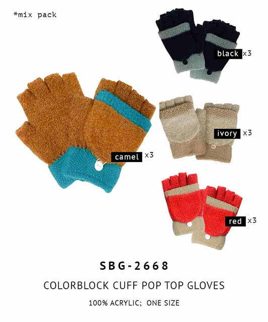 Color Block Cuff Pop Top Gloves (mix pack)