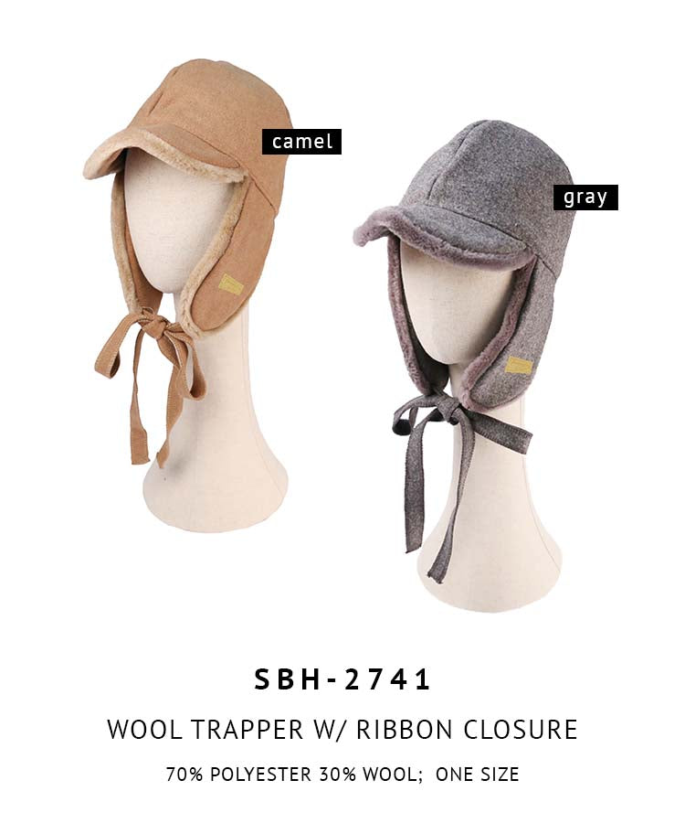 Wool Trapper With Ribbon Closure