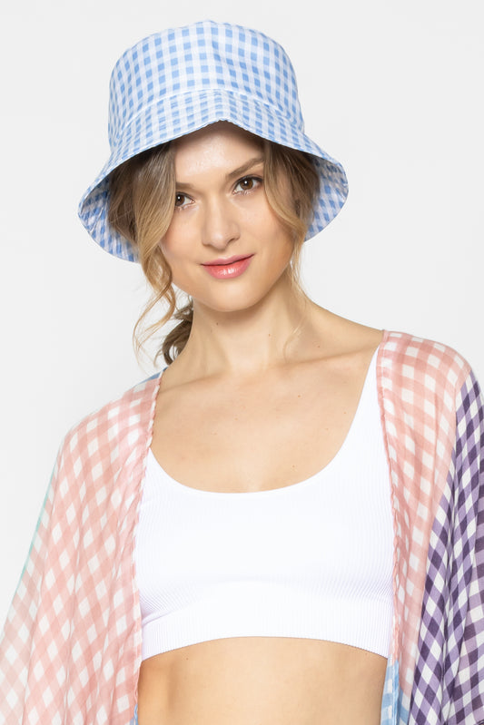 Gingham Bucket Hat With Draw String