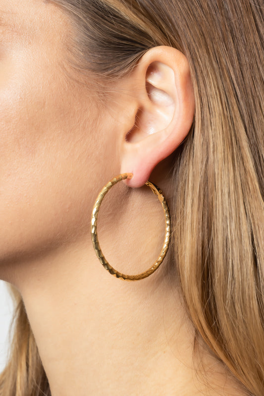 14K Gold Dipped Omega Closure Textured Hoop
