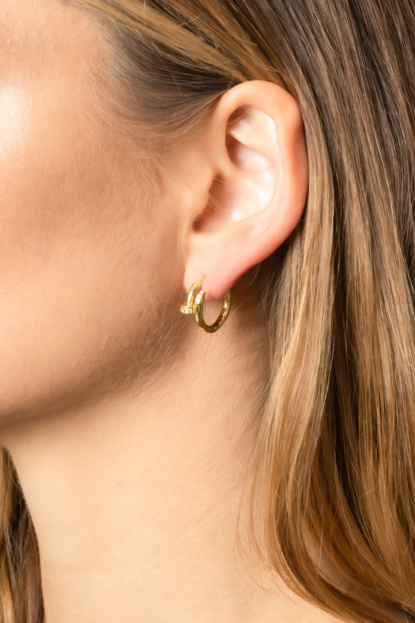 14K Gold Dipped Huggie Hoop Brass