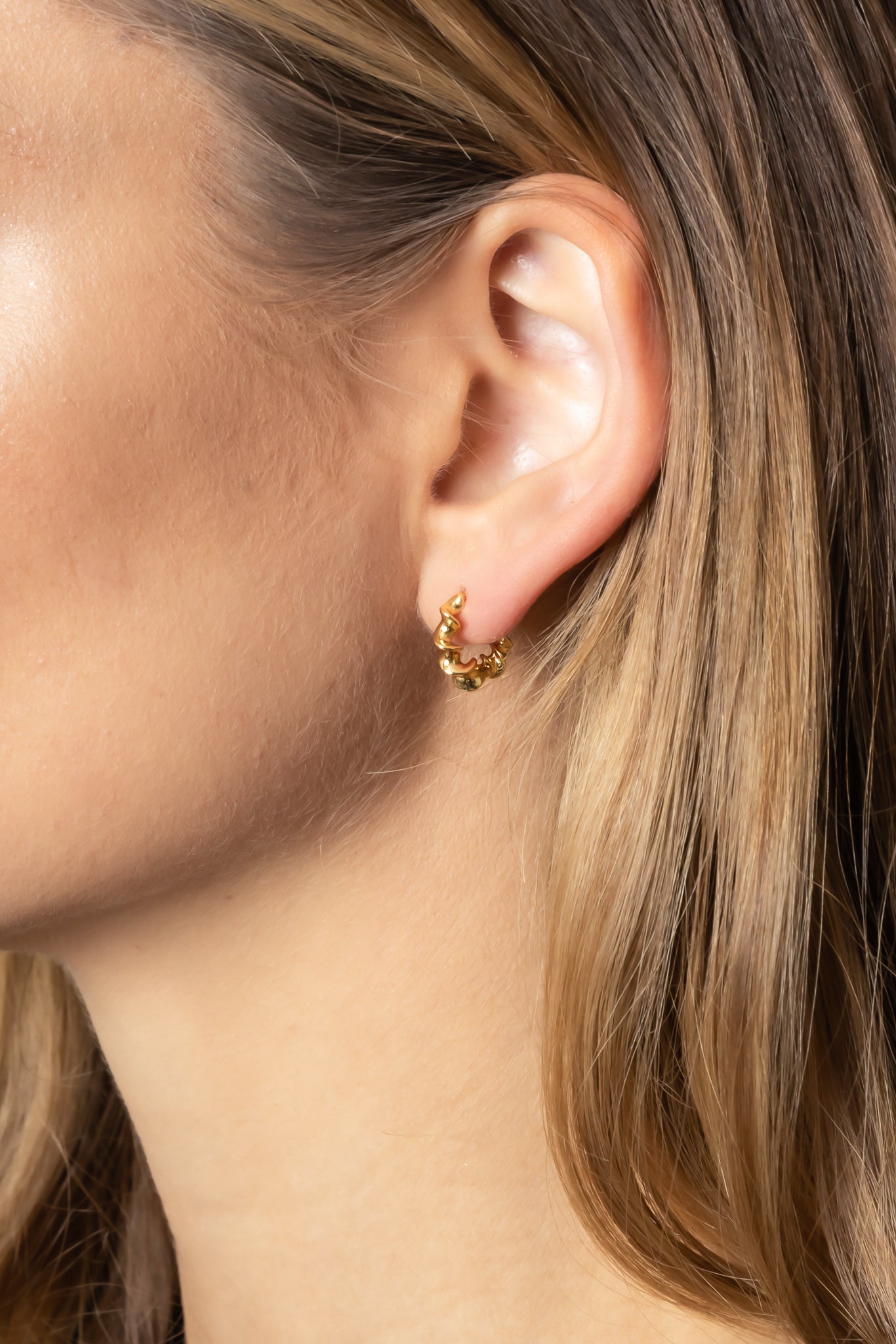 14K Gold Dipped Huggie Hoop Brass