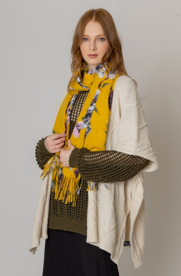 Floral Scarf With Fringe
