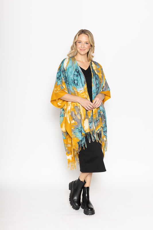 Mixed Print Fringe Kimono