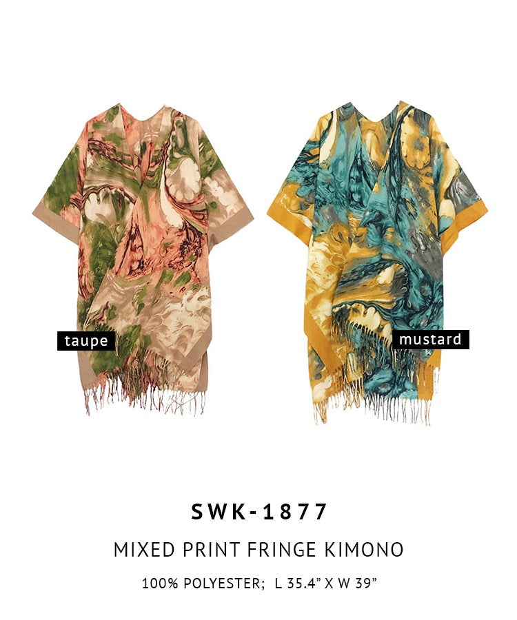 Mixed Print Fringe Kimono