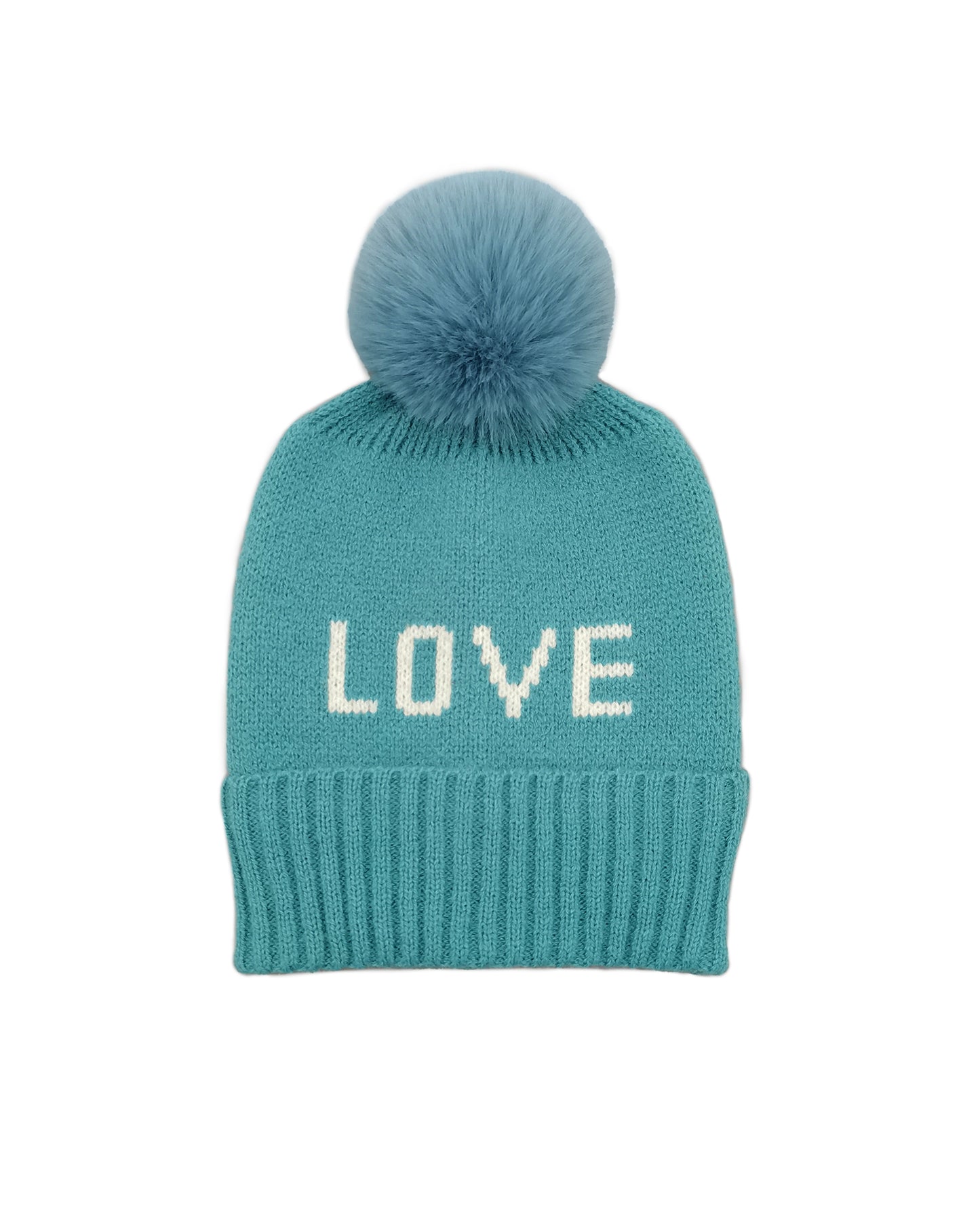 Love Verbiage Faux Fur Pom Beanie