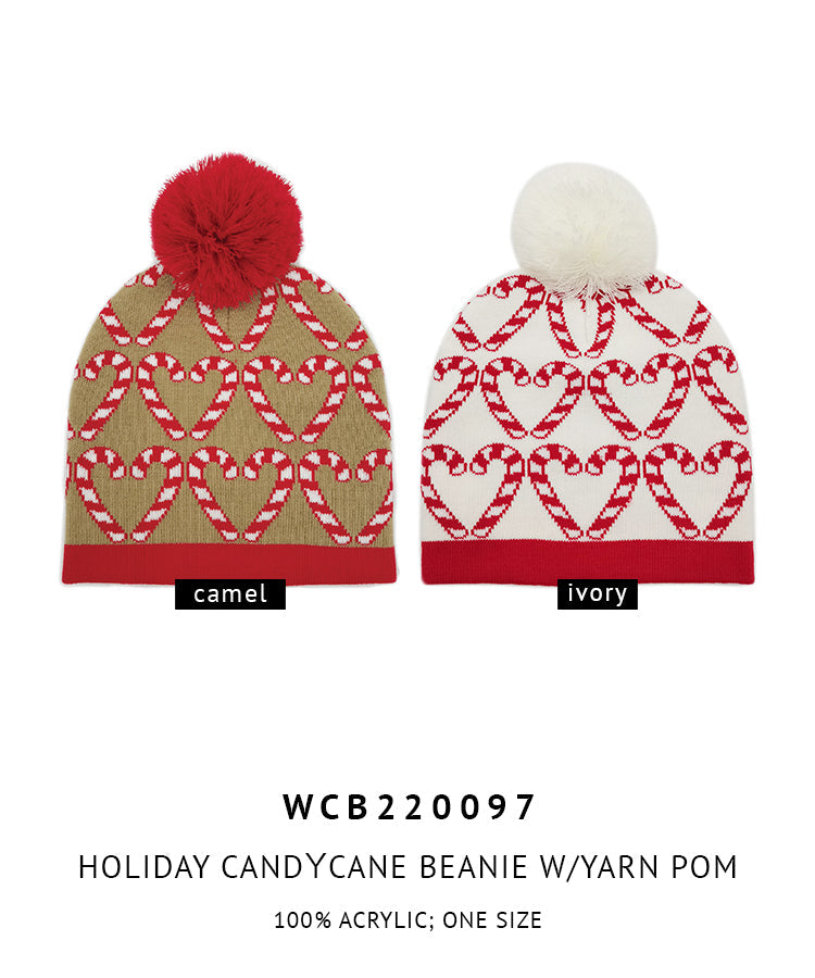 Holiday Candy Cane Pom Beanie