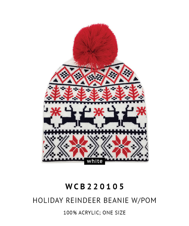 Holiday Reindeer Beanie With Pom