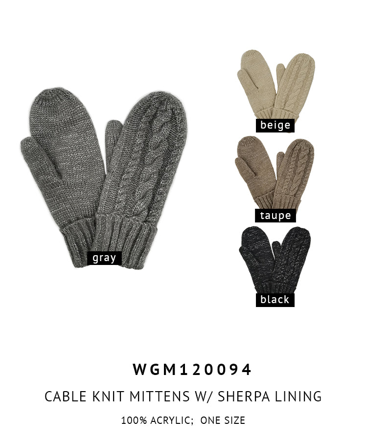 Shop for KW Fashion Cable Knit Mittens With Sherpa Lining at doeverythinginloveny.com wholesale fashion accessories