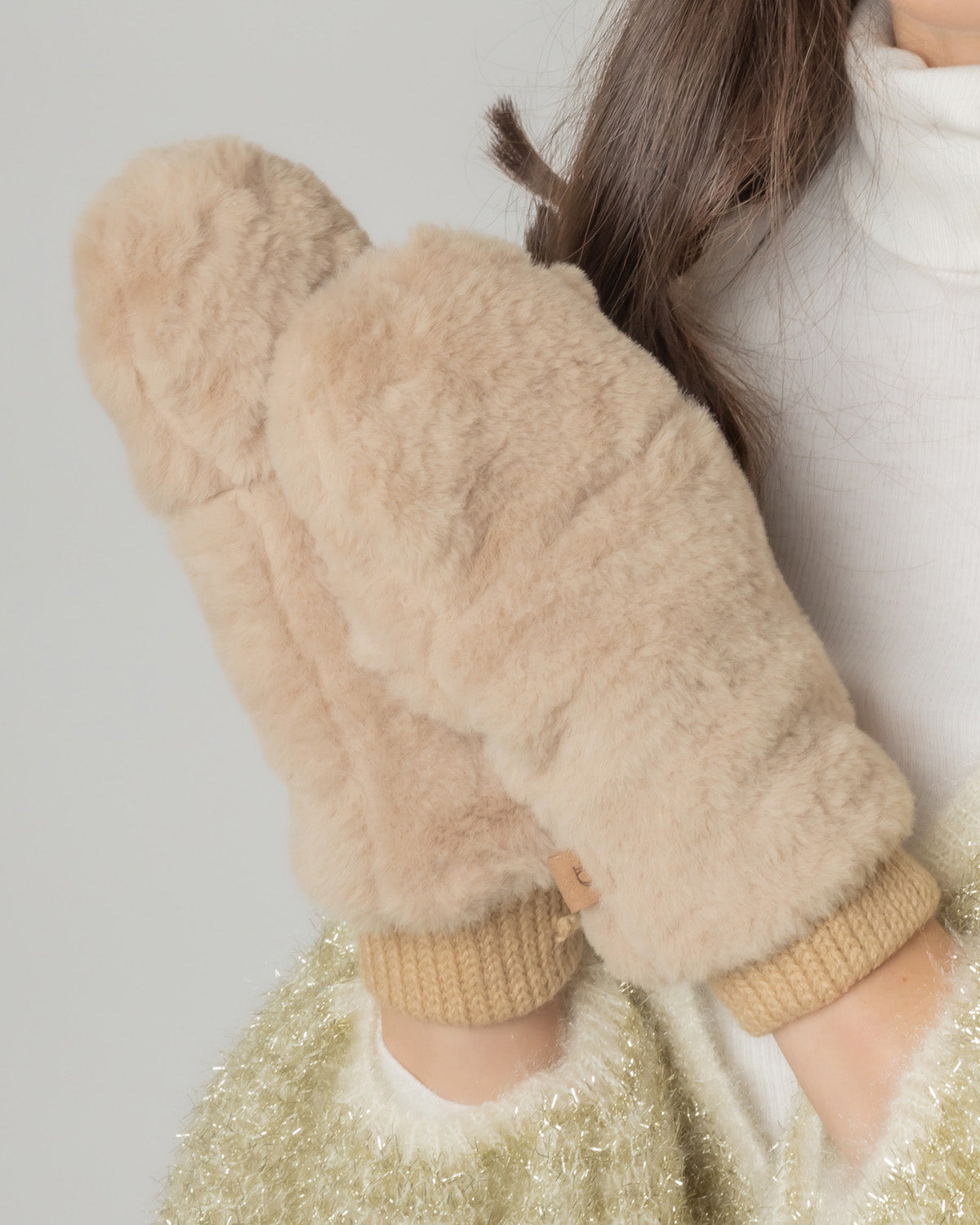 Solid Faux Fur Mittens