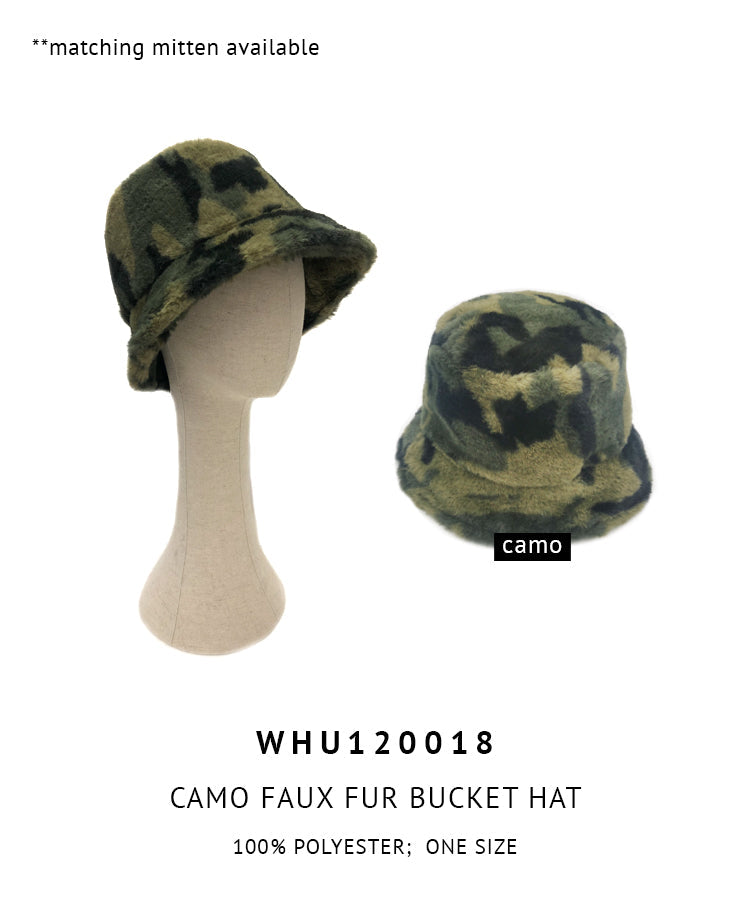 Camo Faux Fur Bucket Hat