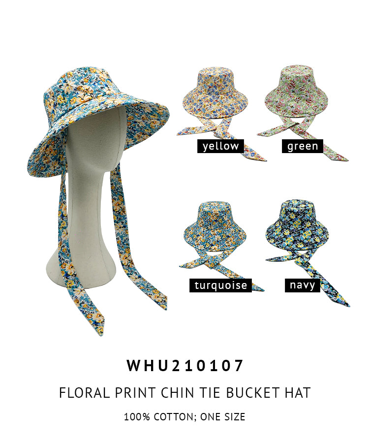Floral Print Chin Tie Bucket Hat