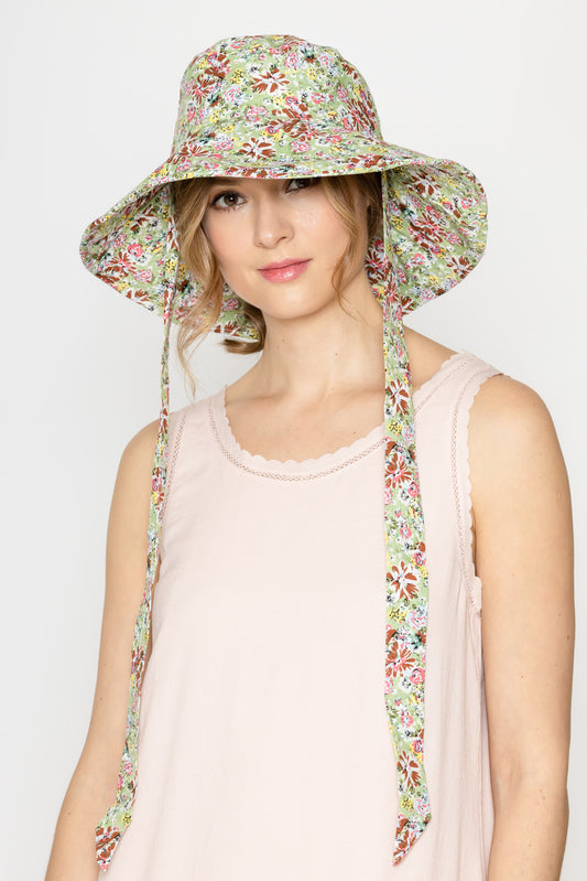 Floral Print Chin Tie Bucket Hat