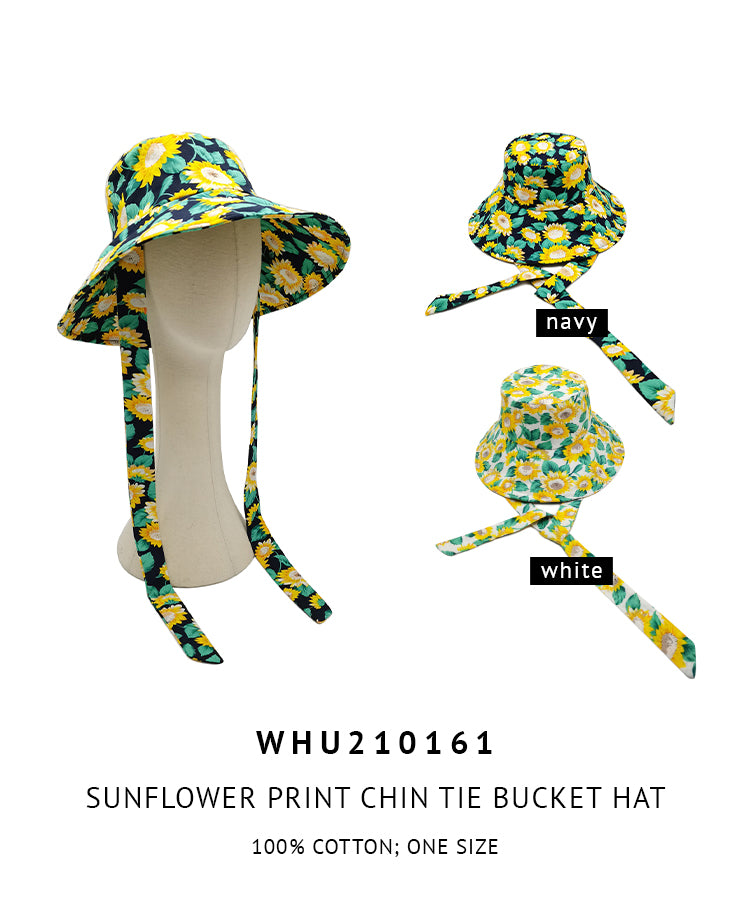 Sunflower Print Chin Tie Bucket Hat
