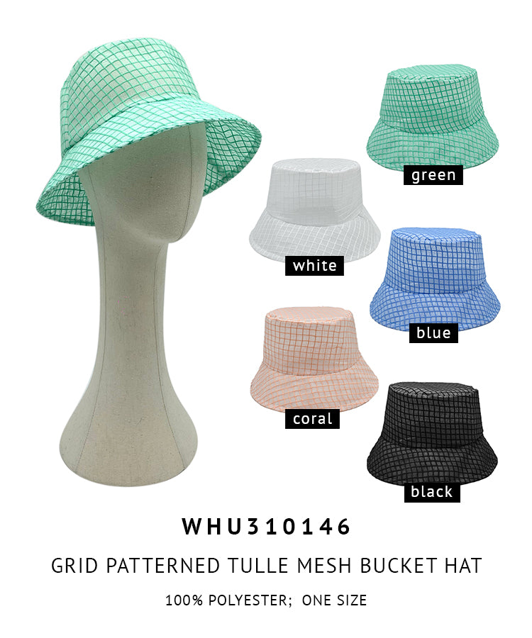 Grid Patterned Tulle Mesh Bucket Hat