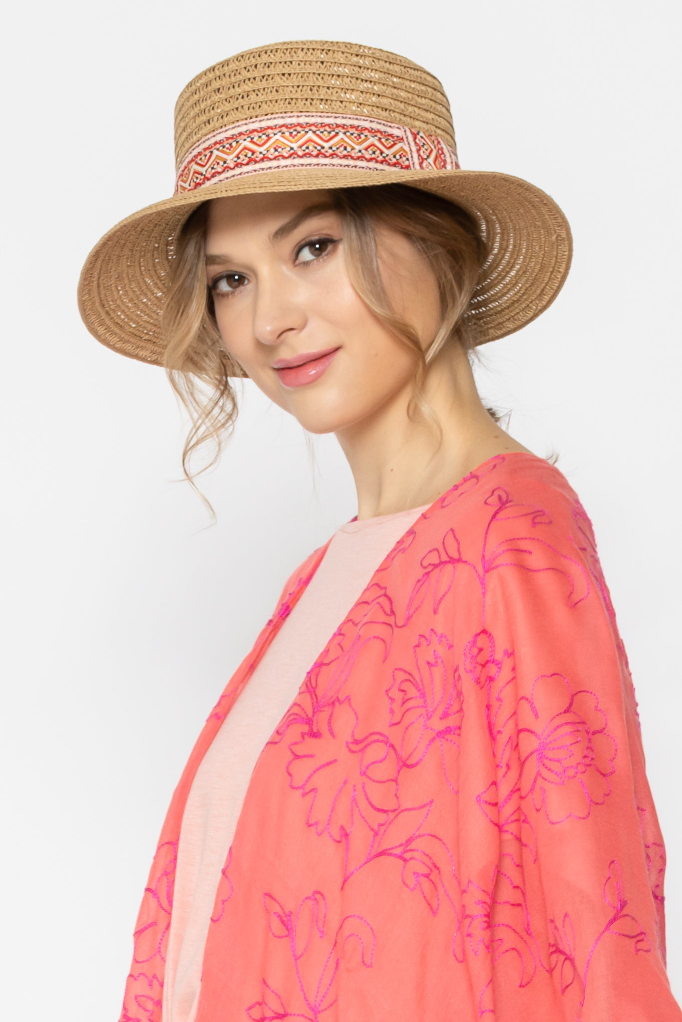 Multi Color Aztec Band Boater Hat