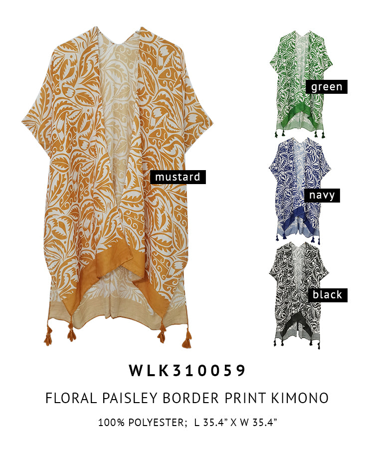 Floral Paisley Border Print Kimono