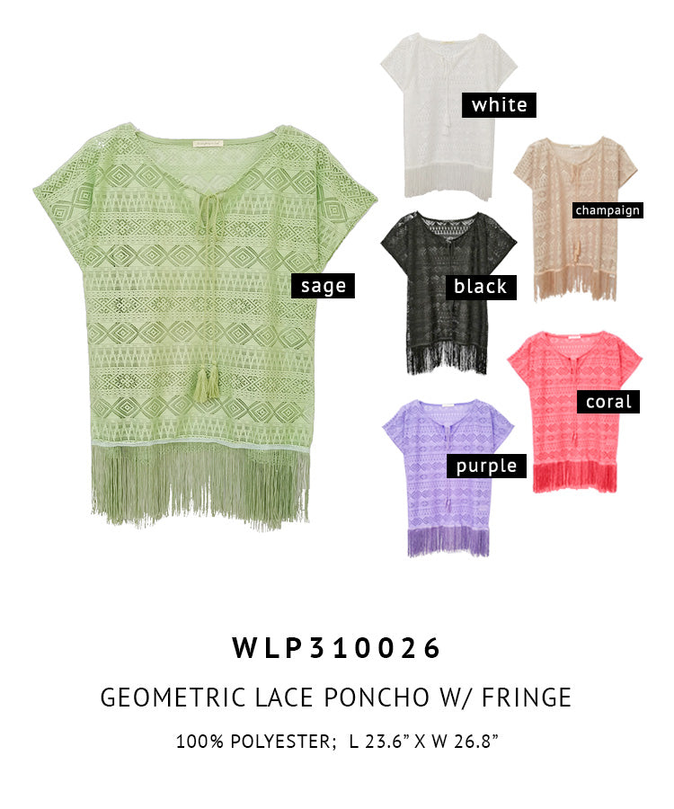 Geometric Lace Poncho With Fringe