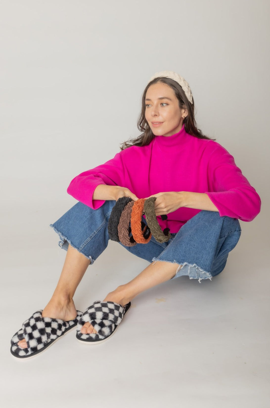 Checkered Faux Fur Slippers (mix pack)