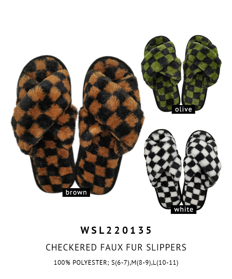 Checkered Faux Fur Slippers (mix pack)