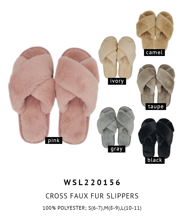 Cross Faux Fur Slippers (mix pack)