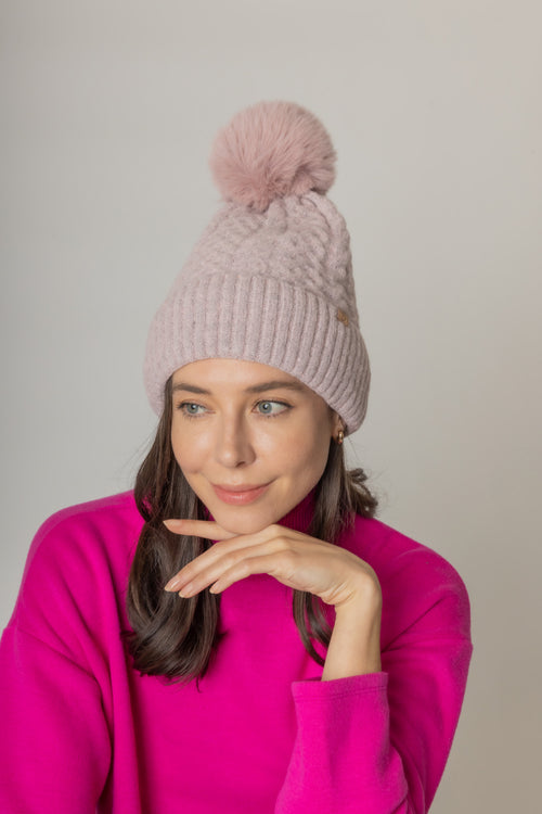 Knitted Pom Beanie with Fleece Lining