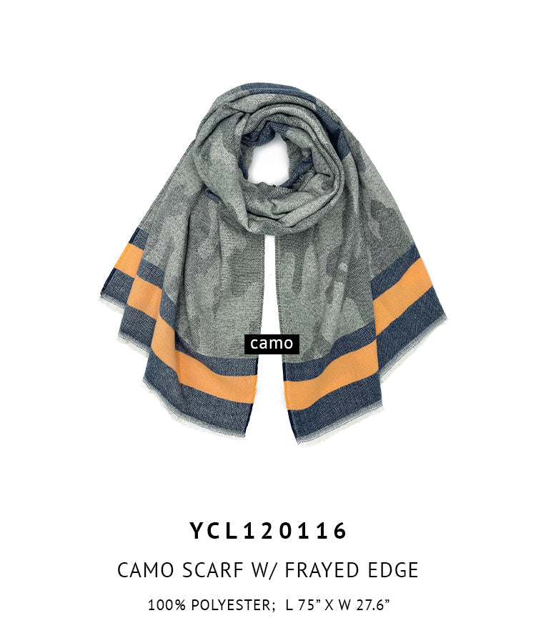 Camo Scarf With Frayed Edge