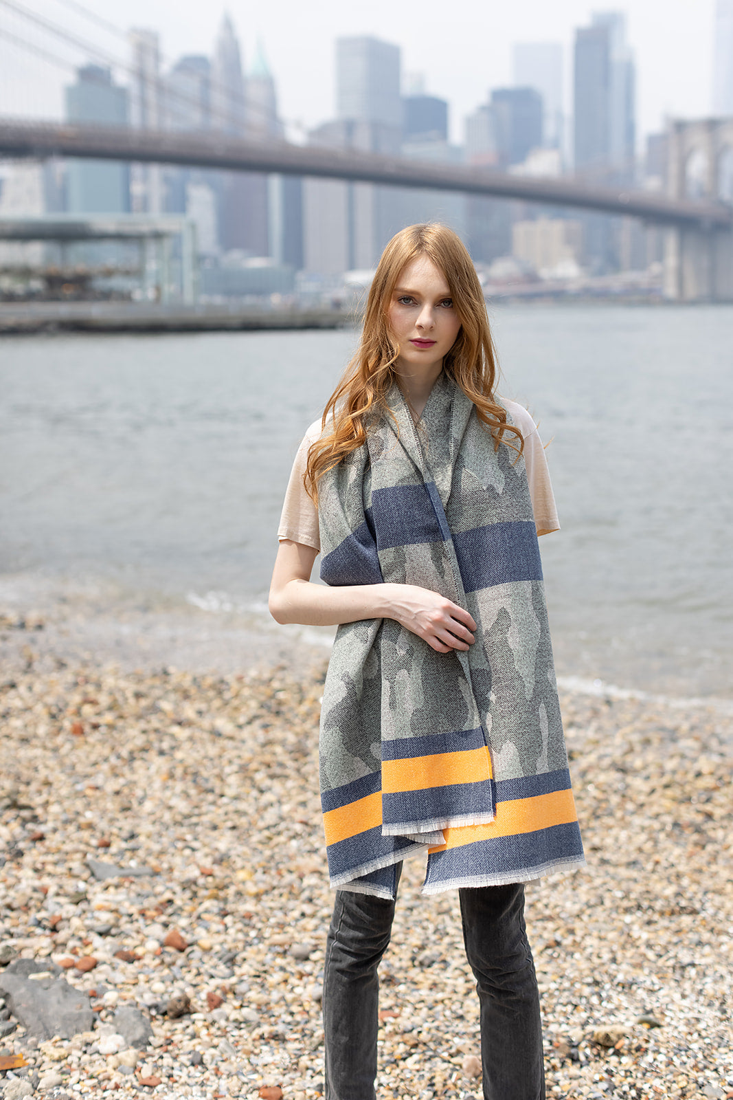 Camo Scarf With Frayed Edge