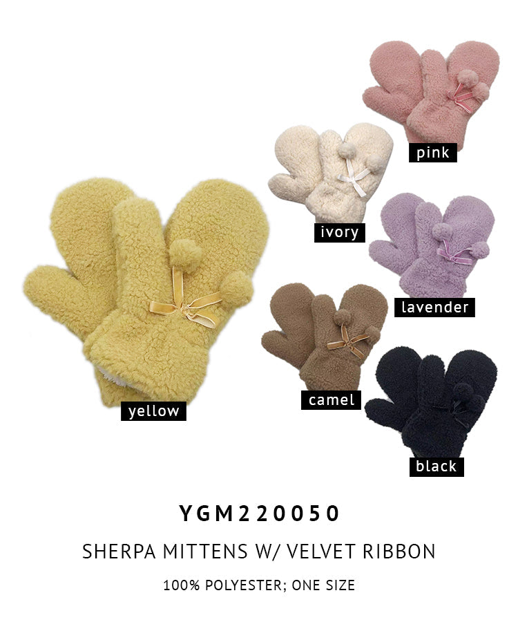 Sherpa Mittens With Velvet Ribbon