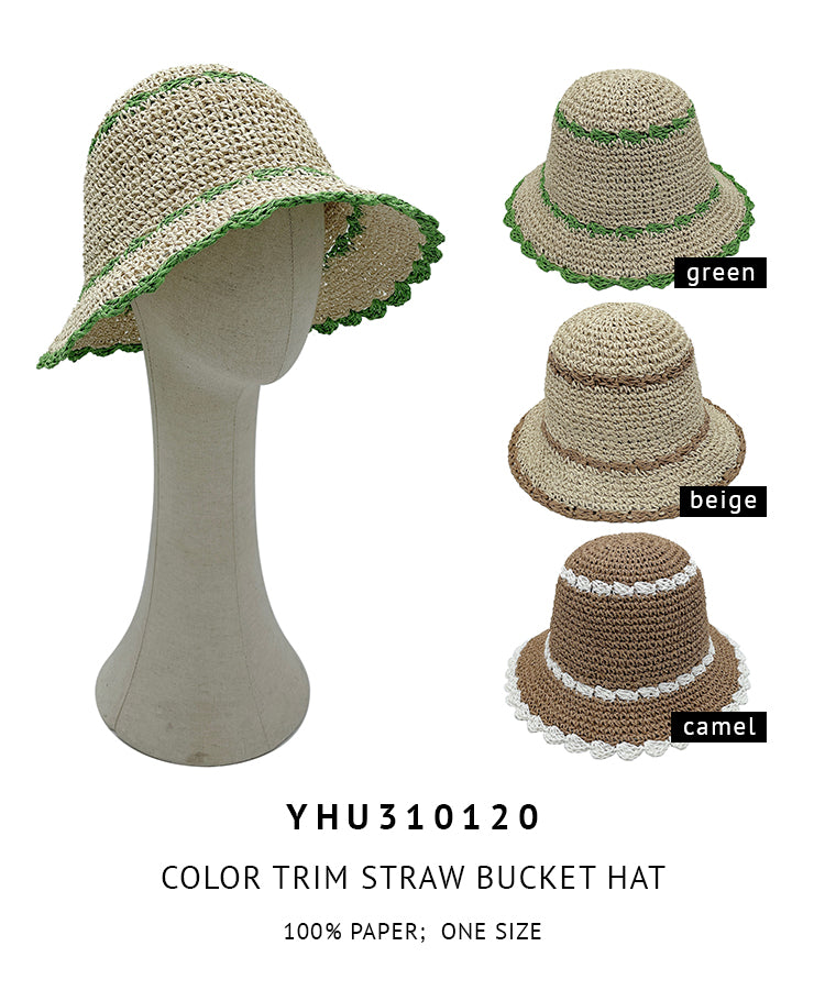 Color Trim Straw Bucket Hat