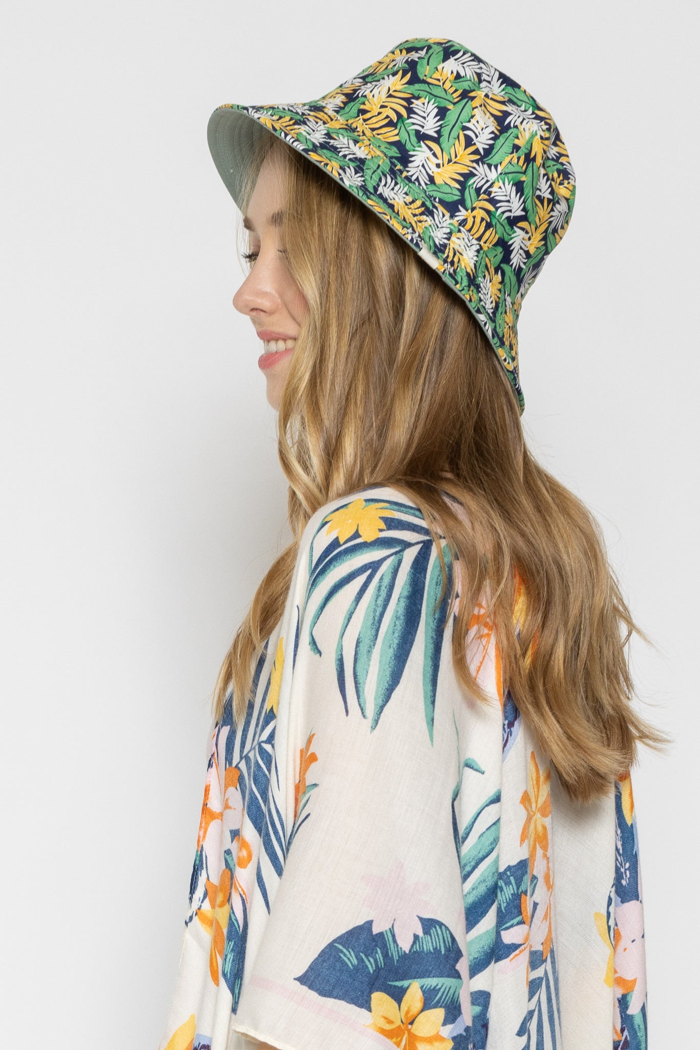 Reversible Tropical Leaf Bucket Hat