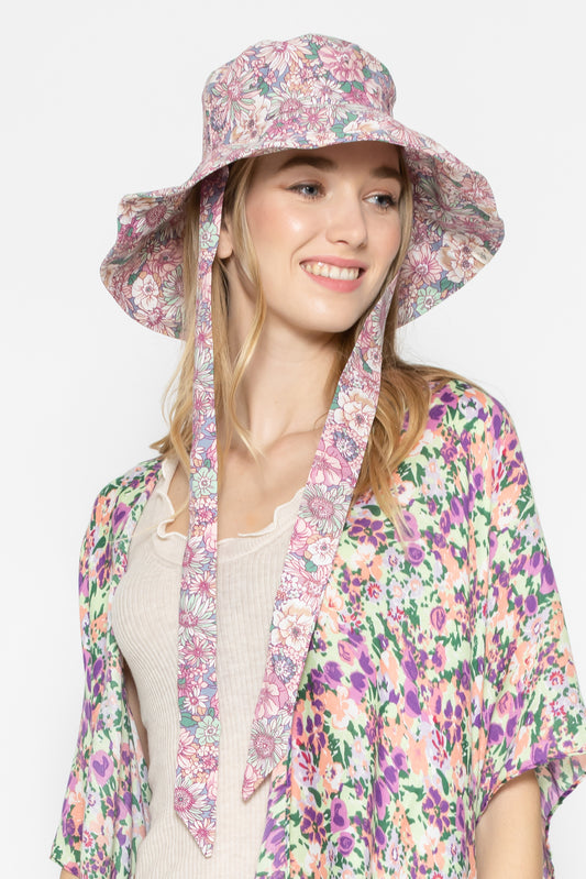 Floral Print Chin Tie Bucket Hat