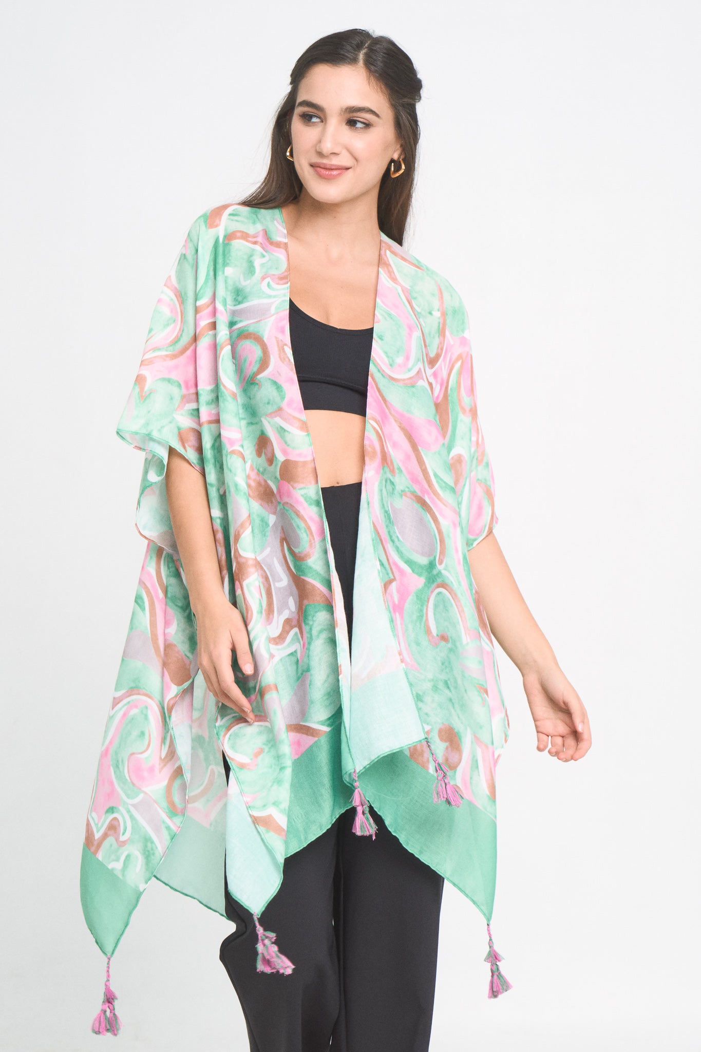 Swirl Border Print Kimono